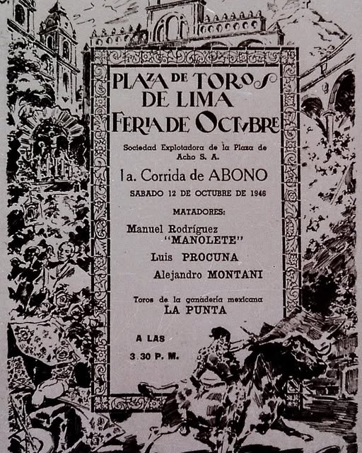 Cartel de la primera corrida de toros de la Feria del Señor de los Milagros de Lima