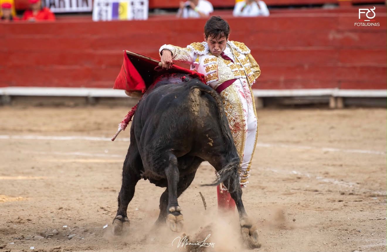 Faena de muleta al toro negro de espaldas a las tablas en Acho