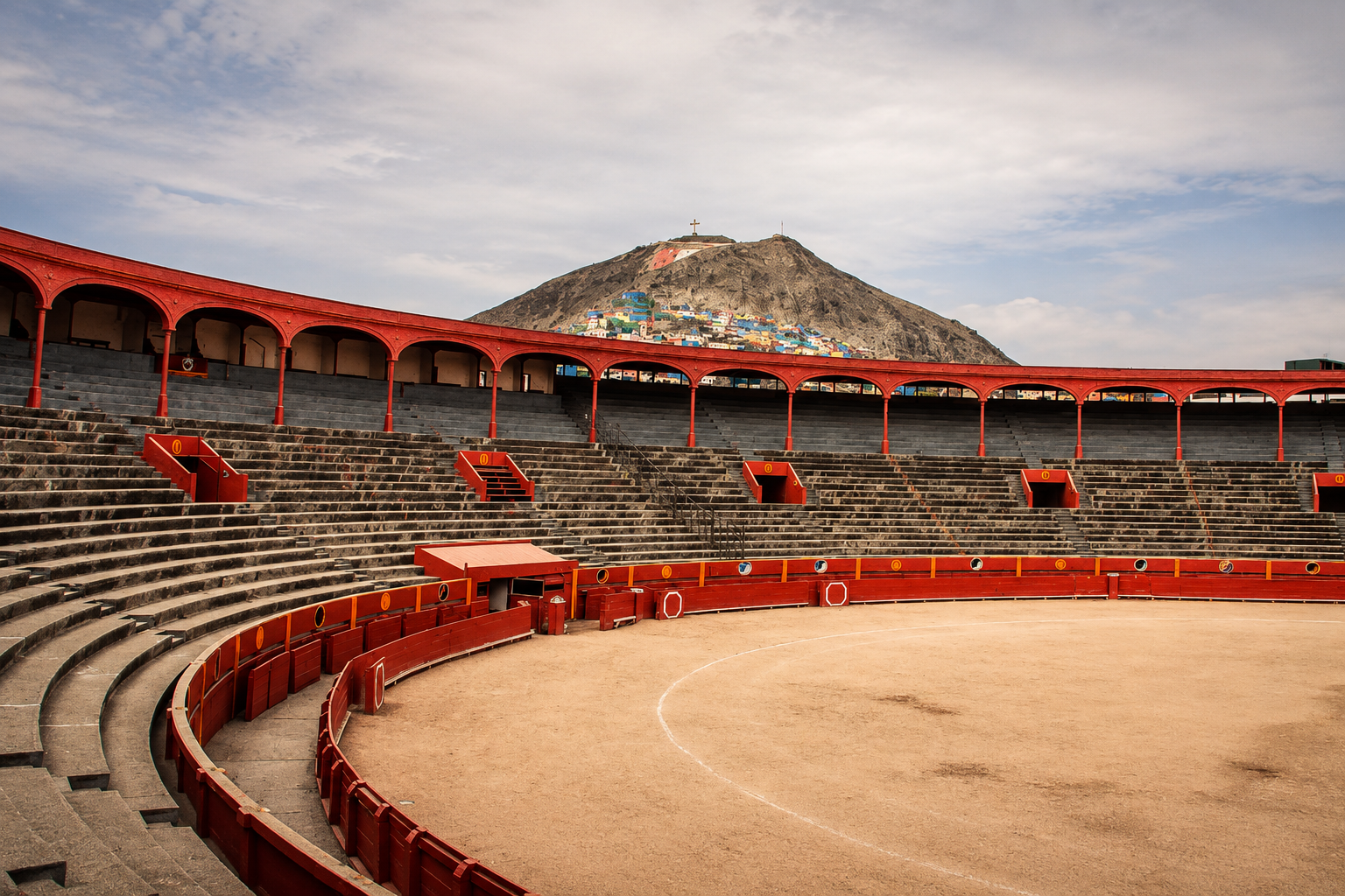 Plaza de Acho, vista histórica del ruedo y el Cerro San Cristóbal